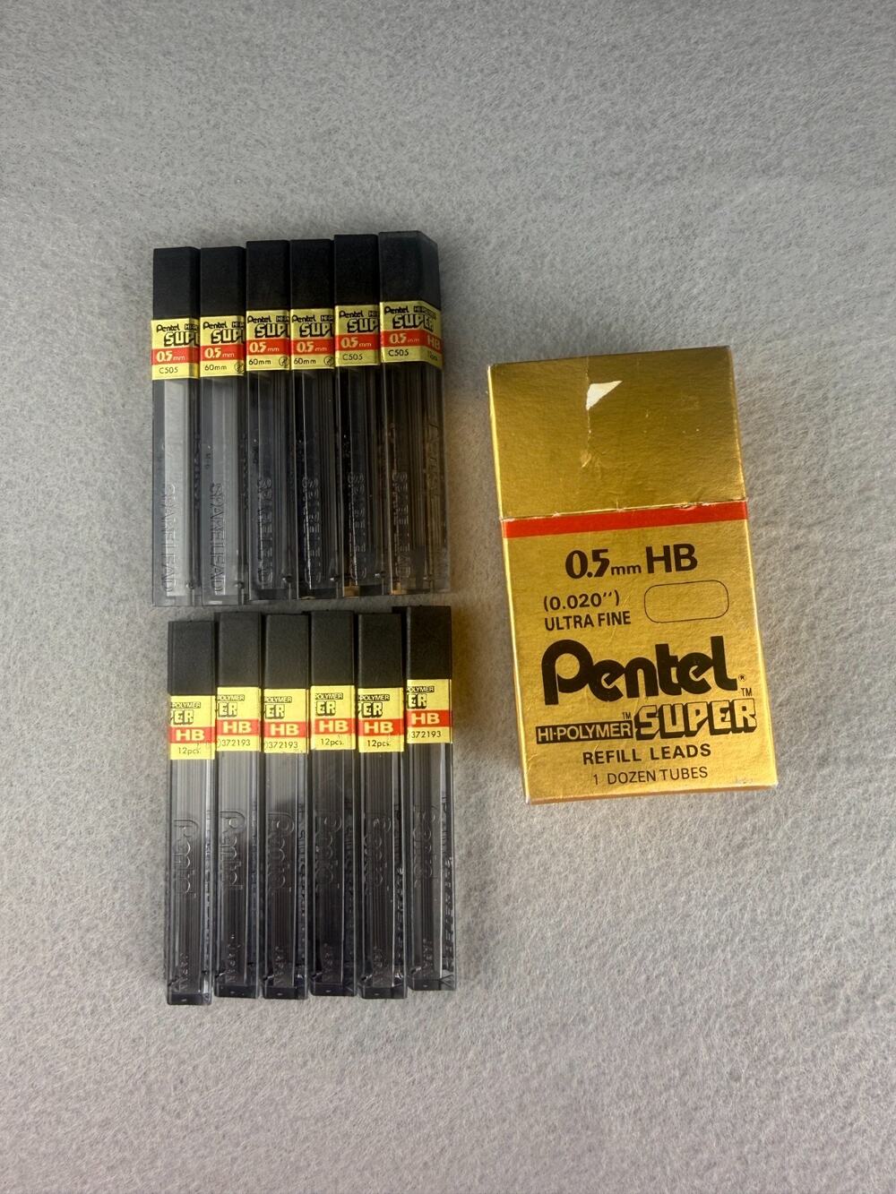 Box of 12 Tubes Vintage Pentel C505-HB 0.5mm Super Hi-Polymer Refill Lead